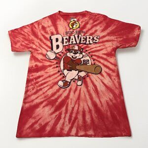 Buc-ees Shirt Unisex Small Red Tie-Dye Graphic Beavers Baseball Tee Short Sleeve